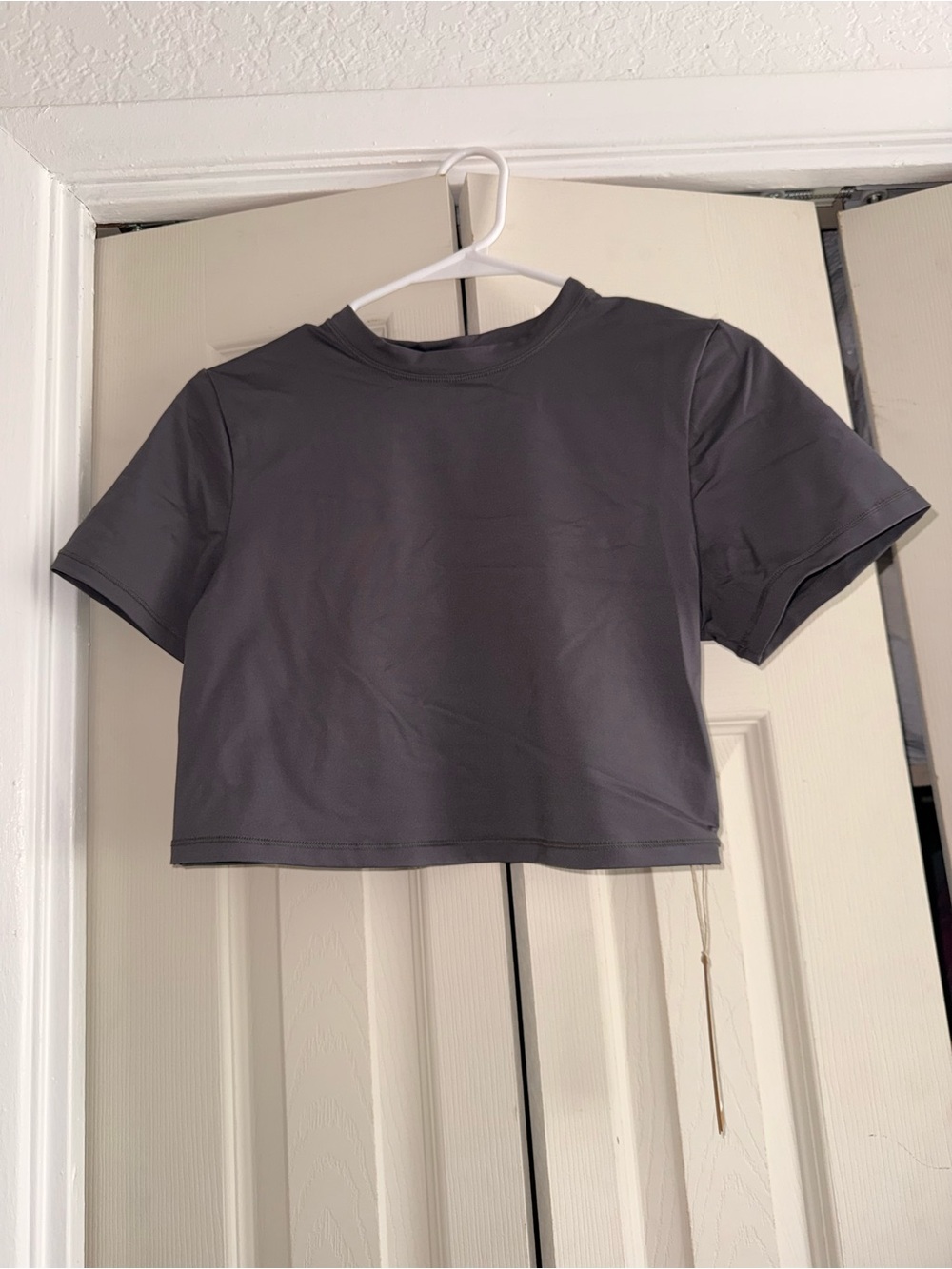SKIMS Charcoal Gray Cropped Short Sleeve Top